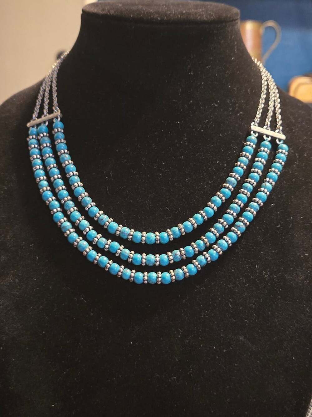 Unbranded Multi-Strand Turquoise Bead Silver Tone Necklace